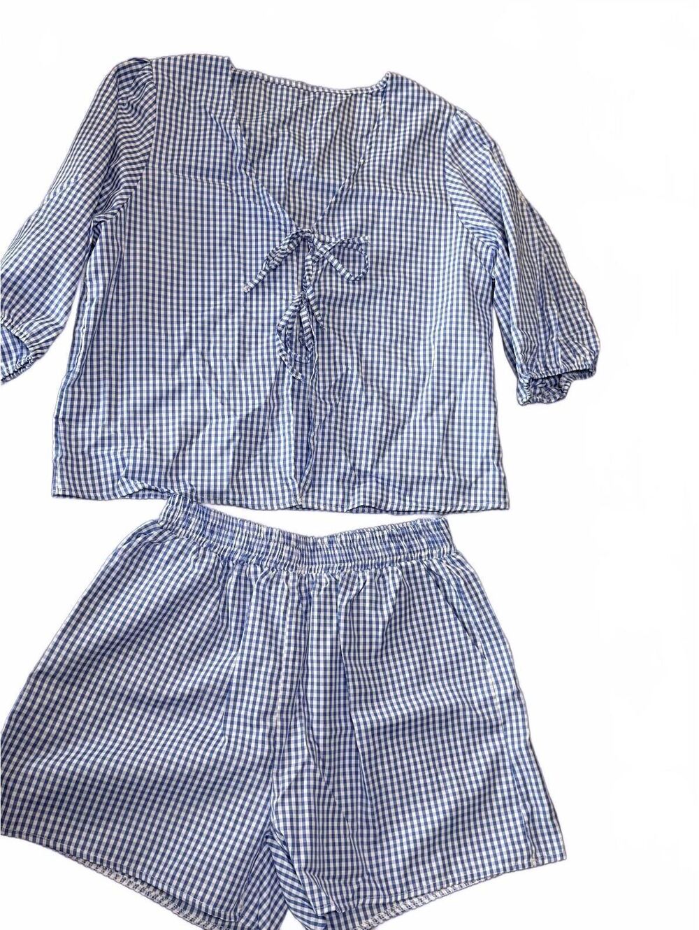Blue and White Gingham Two-Piece Set Top and Shorts Size 1